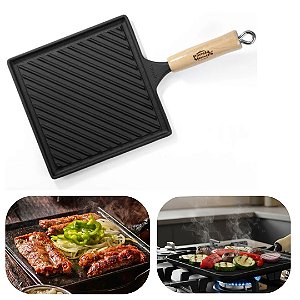 Chapa e Bifeteira 22cm de Ferro Fundido Estriada Ideal Para Grelhar Todos os Fogões