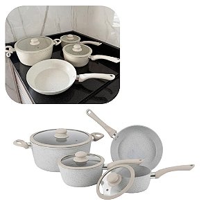 Jogo de Panela 4 Peças Indução Revestimento cerâmico Serve Todos os Fogões Creme Premium