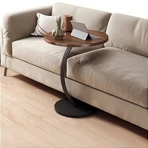 Mesa de Canto E Apoio Sofá E Cama Decorativa 60cm Redonda Luxo Marrom Estilo Industrial