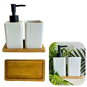 Kit de Banheiro 3 Peças em Ceramica 250ml Clean Luxo Ideal Para Lavabo e Banheiro Branco