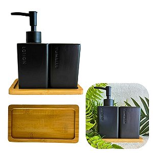 Kit de Banheiro 3 Peças em Ceramica 250ml Clean Luxo Ideal Para Lavabo e Banheiro Preto