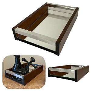 Bandeja de Madeira Espelhada 23x15 com Alça um Luxo Ideal para Decoração, e Servir Café Individual Wolff