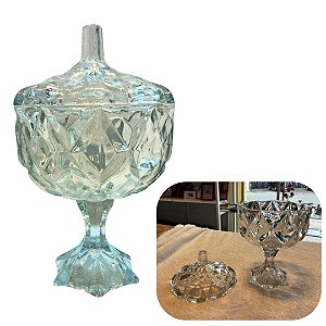 Potiche Bomboniere Com Pé Em Cristal Diamond 14x23 Baleiro Luxo Decoração Moveis