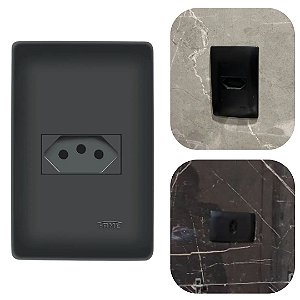 Tomada Simples 4x2 Preto Completa 10 a 250V 2P Habitat Black