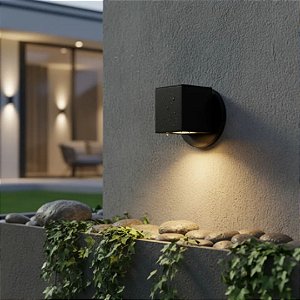 Arandela Quadrada Dicroica Mr16 7x7 Canopla 12cm Externa Para Muro Parede Corredor - PRETO