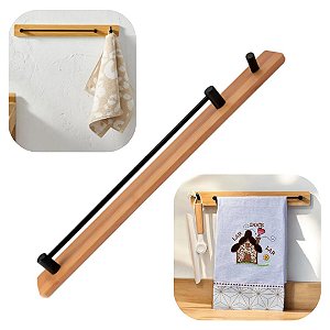 Suporte de Cozinha e Banheiro para Toalha, Pano e Utensilios em Bambu e Metal Premium