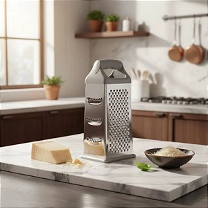Ralador 4 Faces em Aço Inox 24cm Base Emborrachada Ideal Legumes, Queijos e Milho Cinza