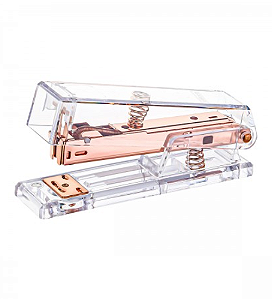 Grampeador 12 Folhas de Mesa Transparente Ouro Rose