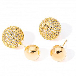Brinco Ear Jacket Bola Micro Zircônia Banho Ouro 18k
