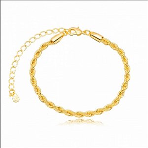 Pulseira Cordão Baiano Trançado Dourado Banho Ouro 18k