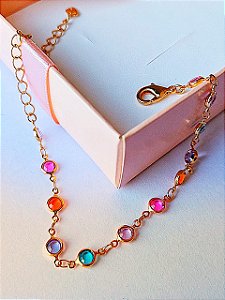 Pulseira Cristais Coloridos Banho Ouro 18k