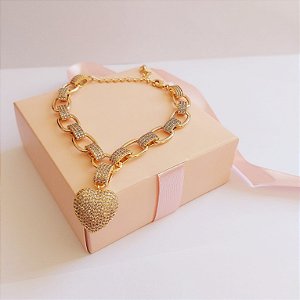 Pulseira Elos Cravejados Micro Zircônia Banho Ouro 18k