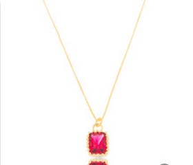 Colar Cristal Retângular Dourado Rubi Banho Ouro 18k