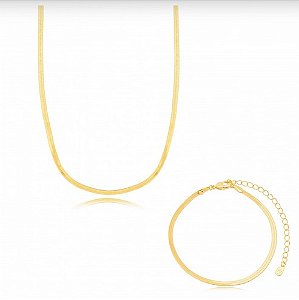 Conjunto Fitas Douradas Banho Ouro 18k