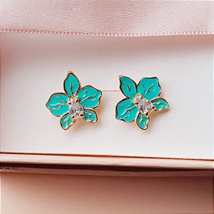 Brinco Pétalas Semijóia Esmaltado e Banhado a Ouro 18k
