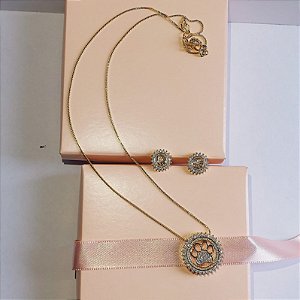 Conjunto Semi Jóia Mandala Patinha Banho Ouro 18k