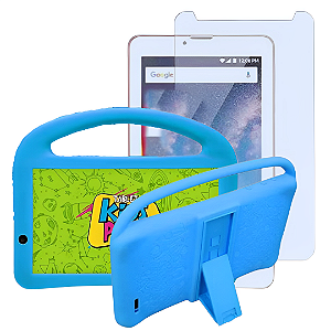 Capa Azul com suporte mão para Tablet 7 polegadas + Película
