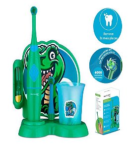 Escova Infantil elétrica Dinossauro Rotacional Kit Escovação