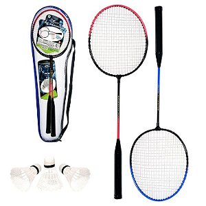 Kit Badminton C/2 Raquetes + 3 Petecas 1 Bolsa p/ Transporte