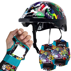 Kit Proteção Infantil Capacete Joelheira Cotoveleira Luva