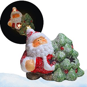 Enfeite De Cerâmica Árvore de Natal Papai Noel Luminária Led