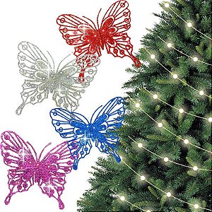 Decoração Enfeite kit com 2 Borboletas Brilhantes - Decorar Ambientes
