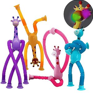 Brinquedo Girafas PopIt Estica e Gruda Tubo Sensorial c/ Led