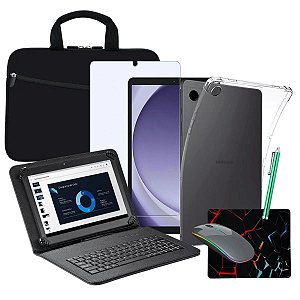 Kit Capa com Teclado p/ Tablet Galaxy Tab A9 Plus + Película + Caneta + Mouse + Luva