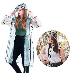 Capa de Chuva Fashion Transparente p/ Adulto com Touca M G