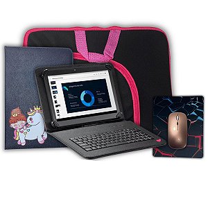 Capa c/ teclado unicórnio Mouse rosa p/ Tablet S6 Lite P610
