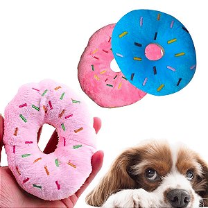 Brinquedo de Pelúcia Donut Colorida p/ Pet Cachorro c/ Som Apto