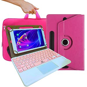 Capa Giratória kit com Teclado Touchpad Rosa p/ Tablet M10 Q10 + Bolsa