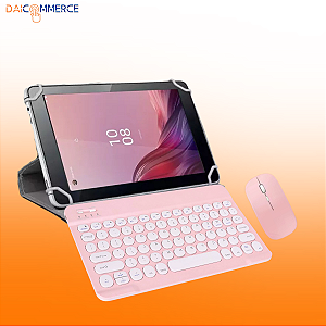 Capa Giratória + Teclado Compacto Bluetooth Rosa p/ Tablet M9 Lenovo