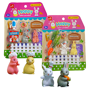 Kit Parque Brinquedo Coelhinhos Felizes Miniaturas c/ Comida