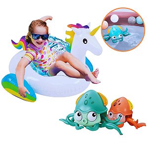 Kit Boia inflável de Unicórnio G + Brinquedo de Polvo Que Anda