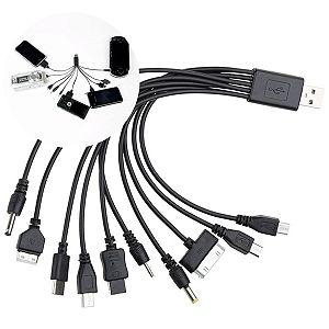 Cabo USB Universal 10 em 1 Carregador Várias Entradas Multi Charger