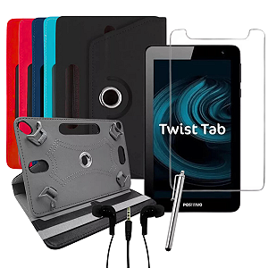 Capa Giratória P/ Tablet Positivo Twist Tab + Película + Fone + Caneta Touch 7 Polegadas