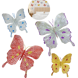 Kit 25 Borboletas enfeites Grandes Brilhantes com Glitter Decração de ambiente