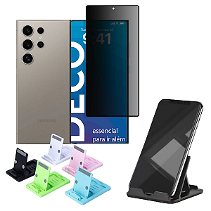 Kit Película Privativa Fosca para celular Samsung S23 Ultra + suporte de mesa