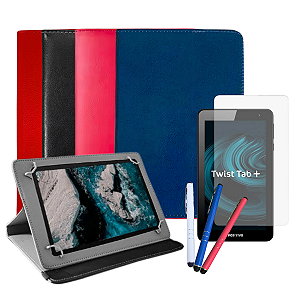 Capa com Suporte para Tablet Positivo Twist Tab + Película + Caneta Touch