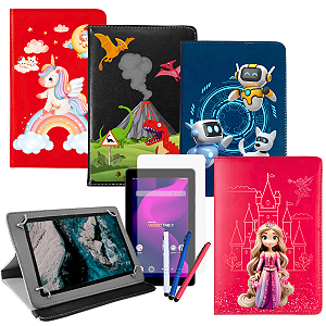 Capa com Suporte Para Tablet Positivo Vision Tab 7 Estampada + Película + Caneta Touch