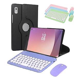 Capa Giratória Para Tablet Lenovo Tab M9 + Película + Teclado Com Mouse