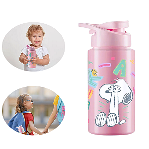 Squeeze Infantil Snoopy Rosa 500ml Garrafa de Água Escolar e para Passeios