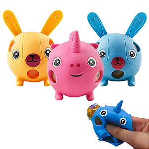 Kit 3 Bichinhos Squish de Apertar (Unicórnio/Coelho) Anti-Stress – Brinquedo Sensorial para Alívio do Estresse e Estímulo Sensorial