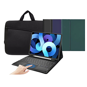 Kit Capa Com Teclado Keyboard com Touchpad para iPad 9th Geração 10.2 + Luva de Transporte e Proteção Preta 13.3