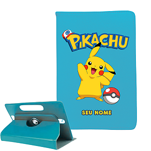 Capa Giratória Universal para Tablet Vision7 - Estampa do Pikachu com Seu Nome