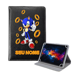 Capa Giratória Universal para Tablet Positivo Twist Tab 7 – Estampa do Sonic com Seu Nome