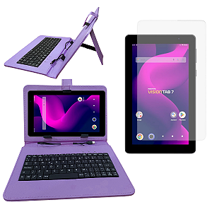 Kit Capa Suporte com Teclado Embutido 7 Polegadas + Película de Plástico Resistente | Proteção e Produtividade para Tablet