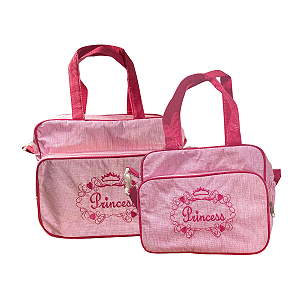 1.	Kit Maternidade Bolsa e Frasqueira Rosa Princesa para Bebê Menina Impermeável Multifuncional Alça Dupla Reforçada par