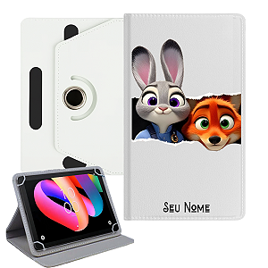 Capa Giratória Universal para Tablet TCL TAB 10L Gen 3 com Estampa de Zootopia | Proteção 360° e Design Divertido